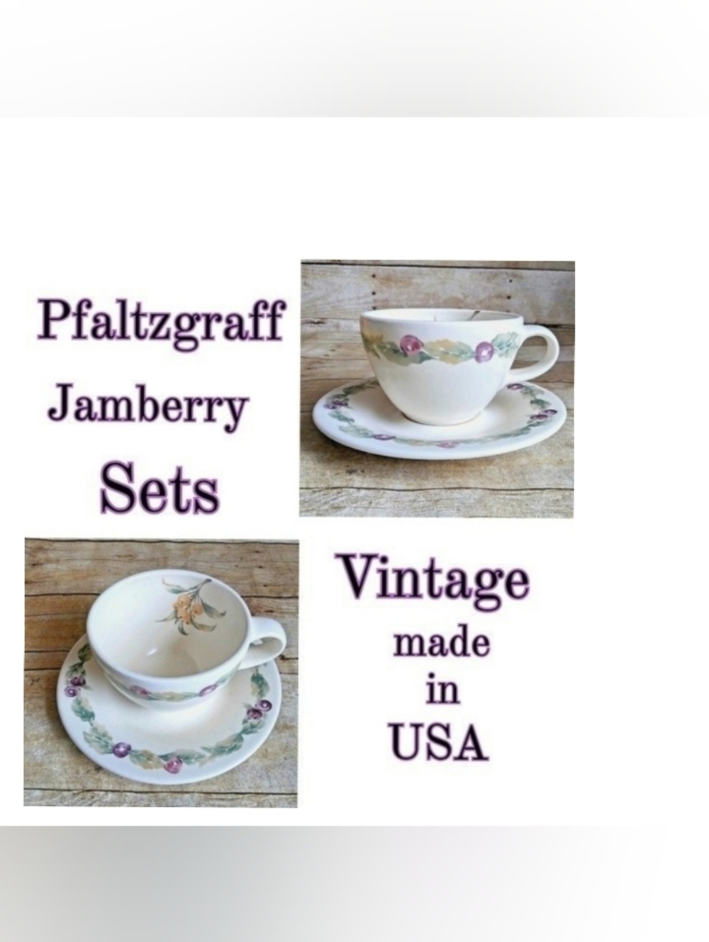 2 SETS Vtg Pfaltzgraff Jamberry Cups Mugs Saucer Porcelain Ceramic